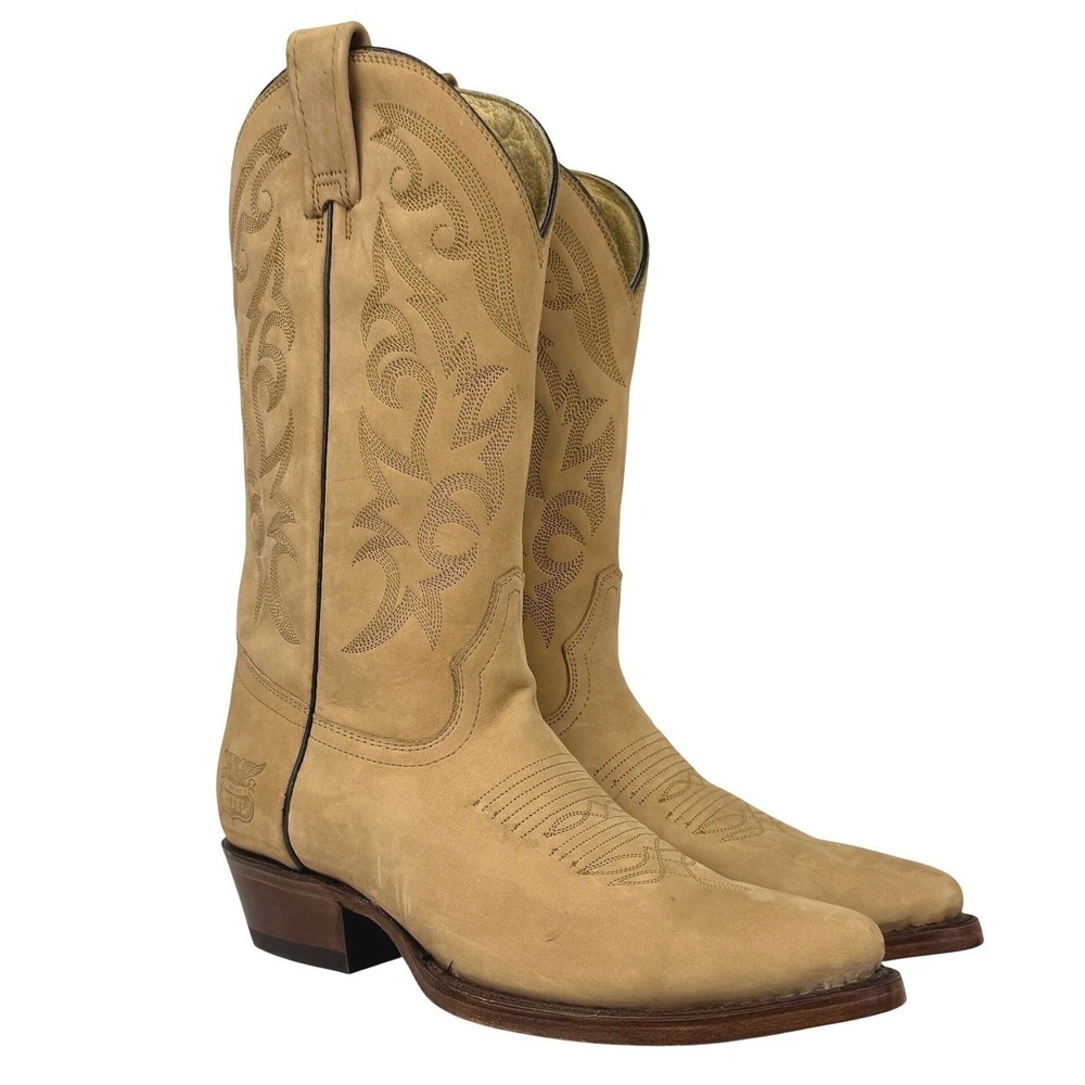 RUDEL Beige Suede Leather Pointed Toe Western Cowboy Boots 7.5 EE Wide